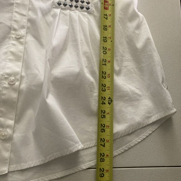 CaBI Asymmetrical Tunic Blouse Size XL Ivory Chic Button Up Long Sleeve Studded - Picture 12 of 13